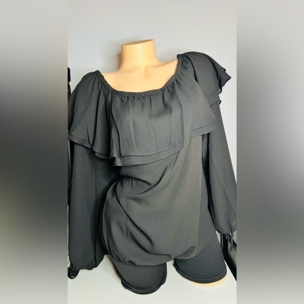 Michael Kors Black Ruffled Off-Shoulder Blouse